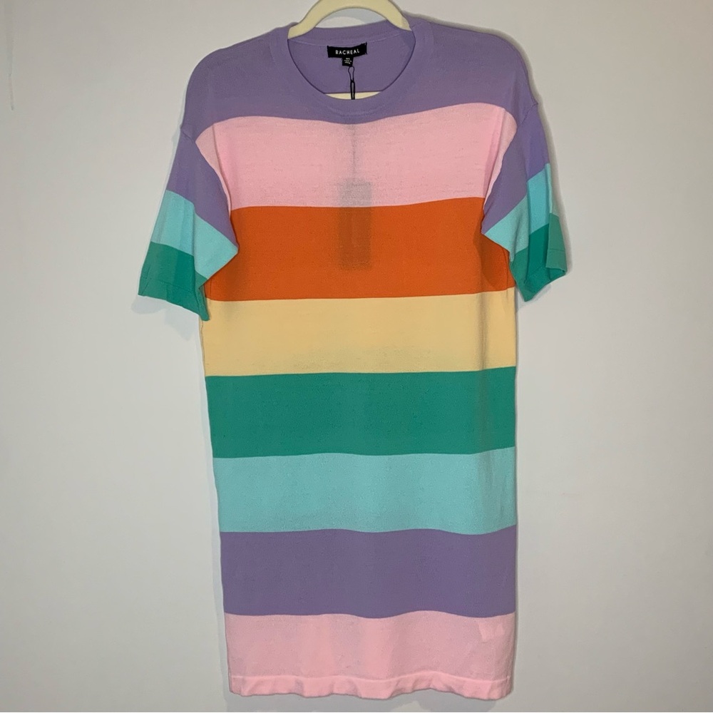 Racheal Pastel Multicolor Striped Knit Dress NWT Size M/L
